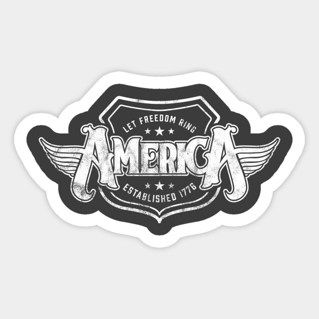 America - Shield Design (Worn White on Asphalt) Sticker by jepegdesign